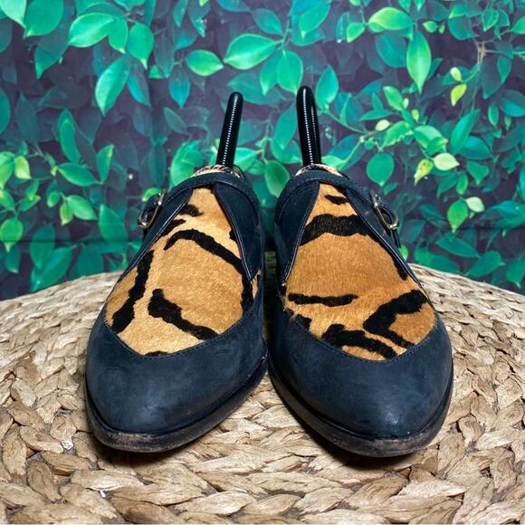 J crew black leather calf hair tiger animal print loafers women 7 - Picture 3 of 8